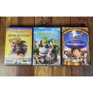 Lot of 3 Children's DVDs Shrek 2 Disney's Ratatouille Queen of Katwe